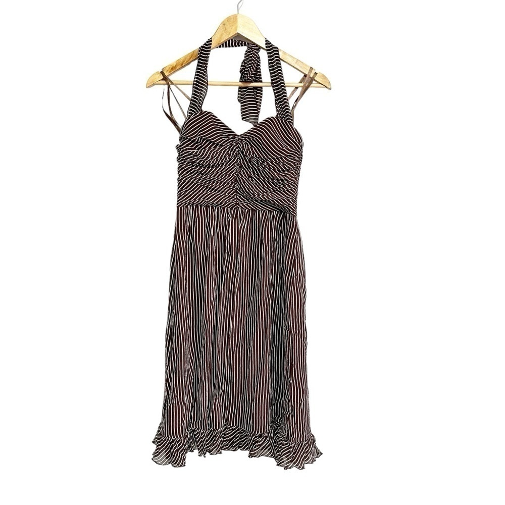 BCBG 100% Silk Brown Dress with White Stripe Size 4 - Picture 2 of 10